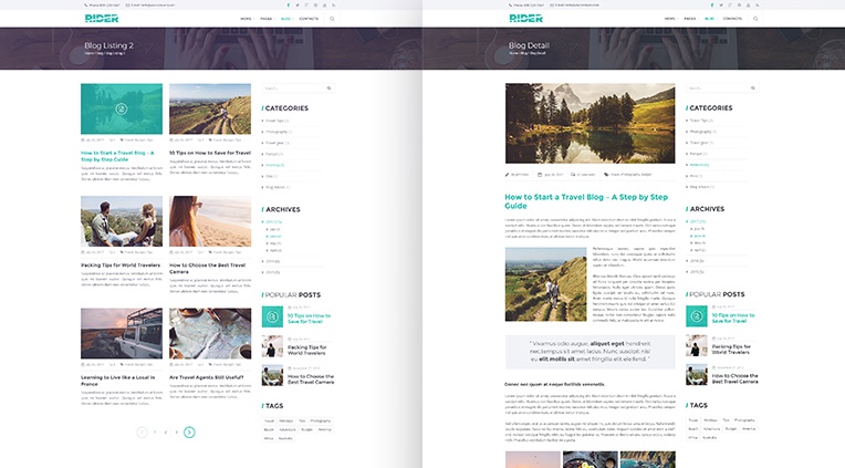 Rider - 4 different Blog page layouts and blog detail page